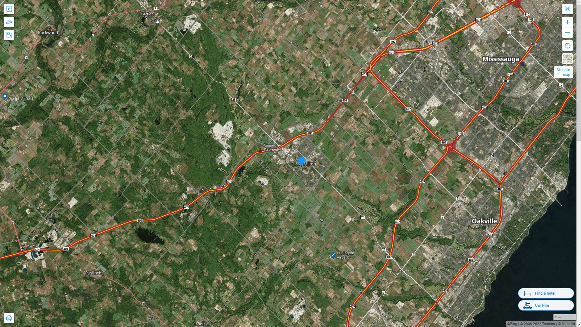 Milton Canada Autoroute et carte routiere avec vue satellite
